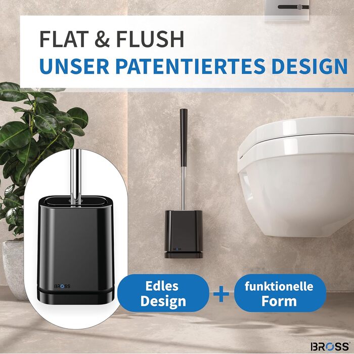 Набір для чищення унітазу Bross® Silikon з тримачем - антибактеріальний, швидке висихання, чорний