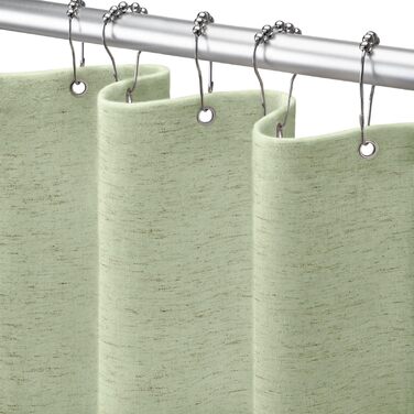 Штора для душу зелена льон 180x200 см, бохо стиль, водонепроникна, тканинна, анти-грибок, для ванної кімнати