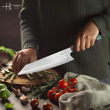Японський ніж Hajegato з дамаської сталі (8 дюймів) - професійний кухонний ніж Kiritsuke, VG10, 67 шарів, висока якість