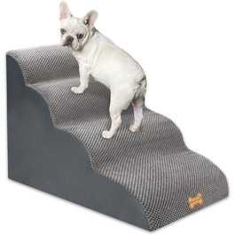 Non-slip Dog Stairs for Small Dogs 2-Step, Pet Stairs for Bed and Sofa made of High-Density Sponge, Dog Stairs Dog Ramp with Removable, Washable Cover and Non-Slip Bottom, 55x40x30cm (4 Steps Grey Dog Stairs)