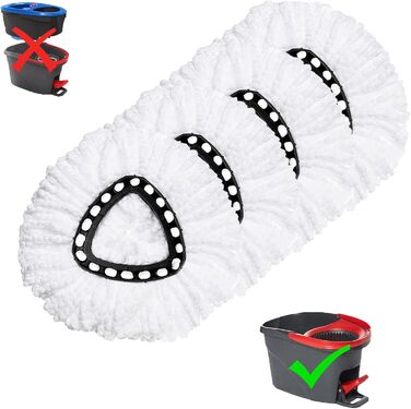 4 Replacement Heads for O-Ceda EasyWrin Spin Mop, Microfiber Spin Mop Refills, Easy Cleaning Mop Head Replacement