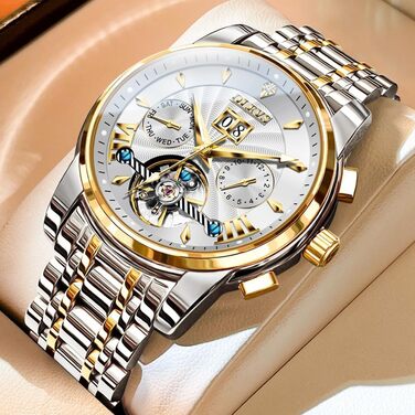 Чоловічий скелетон-годинник OLEVS: автоматичний механізм, сталевий браслет, водонепроникний, з календарем та підсвіткою циферблата