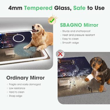 Дзеркало для ванної кімнати S'bagno з підсвічуванням 100x70 см, LED, з пам'яттю, антизапар, 3 колірні температури, регулювання яскравості, HD скло, IP44, горизонтальне/вертикальне (з 5-кратною лупою та Bluetooth)