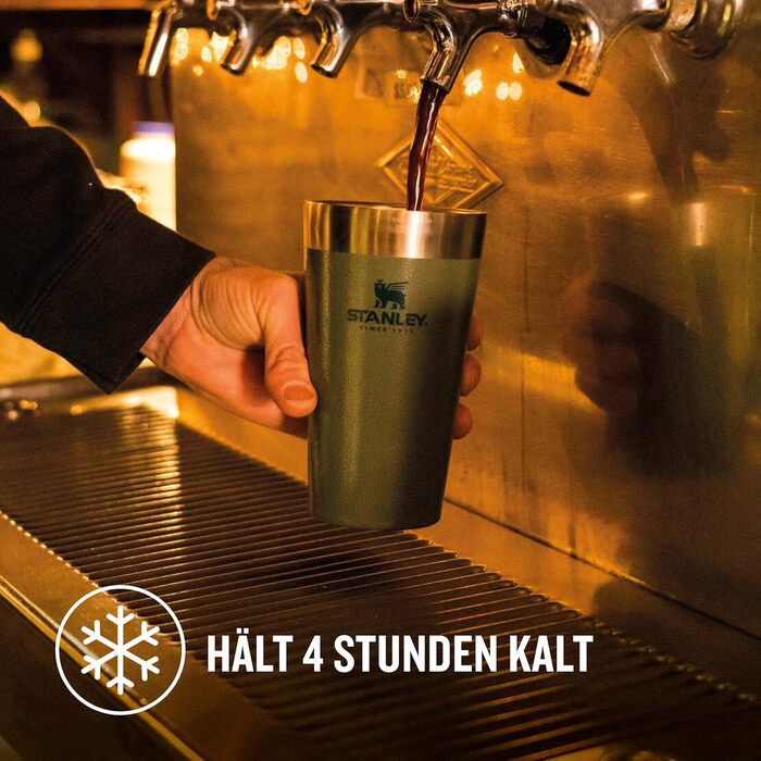 Термокружка Stanley Adventure Stacking Bierkrug 473 мл з нержавіючої сталі, зелений колір, з подвійними стінками, вакуумна ізоляція, BPA-Free, для зберігання напоїв холодними до 4 годин, можна мити в посудомийній машині