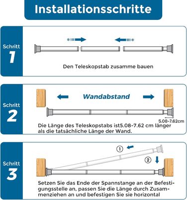 Штанга для душу AIZESI без свердління, 60-120 см, чорна, телескопічна, для вікна, шафи, ванної кімнати