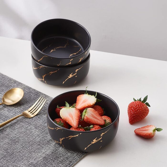 Набір посуду White Gold Splash, 12 предметів: тарілки та миски, чорний, преміум-посуд для 4 осіб, кераміка