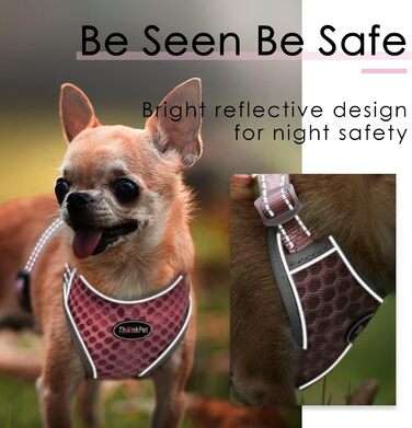 Шлейка для собак ThinkPet No-Pull, дихаюча, для малих, середніх та великих собак, регульована, м'яка, для прогулянок, безпечна, з контролем, з підкладкою, світловідбиваюча (Рожева, M, 1 шт.)