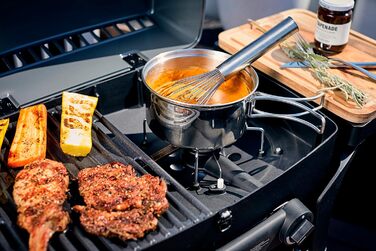 Enders® Gas Grill URBAN PRO, Table Grill, Grilling, Cooking, and Baking Function, 2 Stainless Steel Burners, Small, Grill Thermometer, Balcony, Camping Grill, Aluminum Cast Housing + Lid, #2060