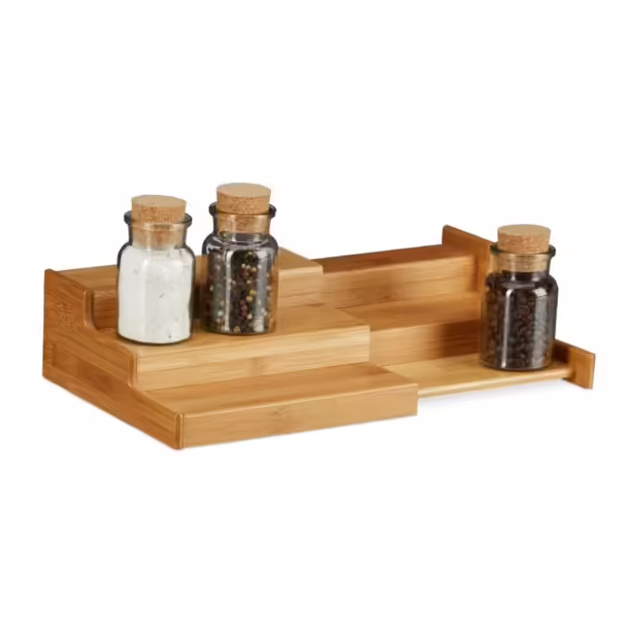 Relaxdays Bamboo Spice Rack, Extendable, 3 Tiers