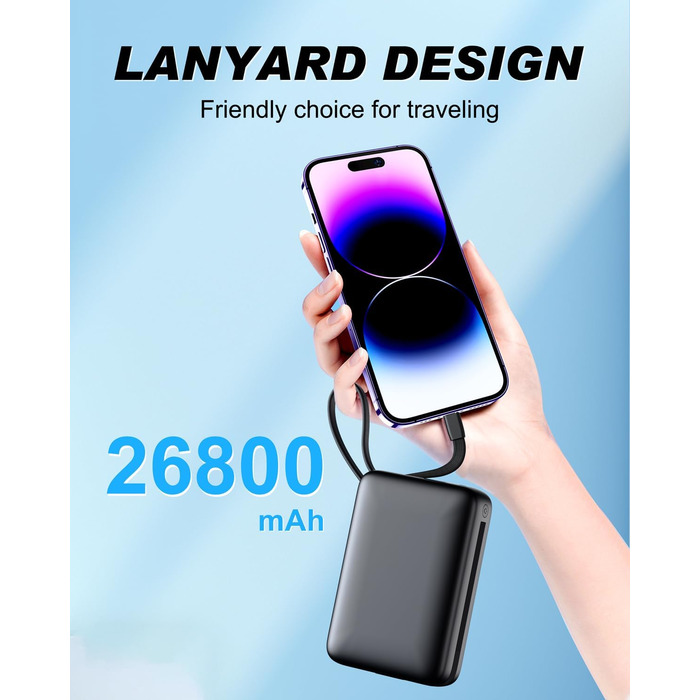 Power Bank 26800mAh: Портативний акумулятор з двома портами та кабелями, сумісний з iPhone та Android