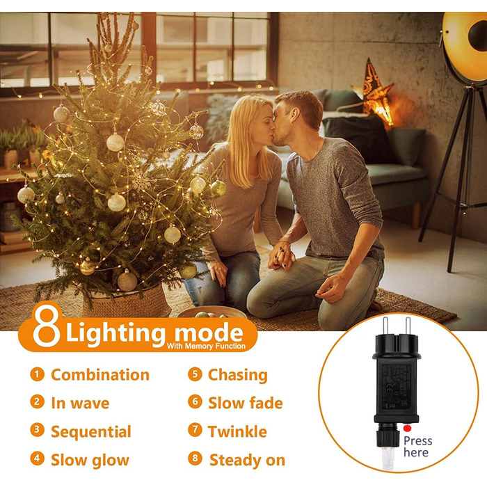 Льод-гірлянда мідний дріт, 100 метрів, 1000 LED, 8 режимів, вологостійка, тепле світло, для прикраси дому, саду, ялинки, вечірки, Різдва