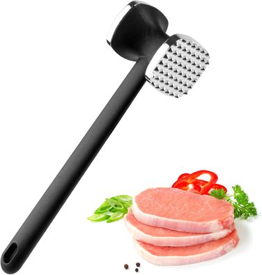 Топчик для відбивання м'яса Deepton з цинкової сплави, 24 см, двосторонній, з неслизькою ручкою, срібного кольору. Ідеально для відбивання шніцелів, яловичини, курки.