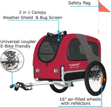 DOGGYHUT® Преміум велосипедний причіп для собак середнього розміру до 23 кг, складний (червоний)
