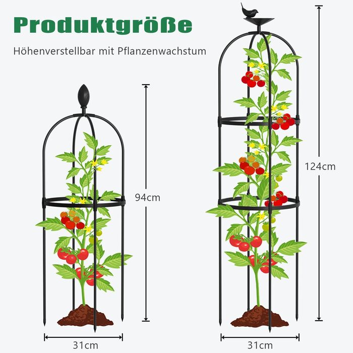 SUNYRISY Plant Support Trellis Obelisk 3-Piece Set, Climbing Plant Trellis Cages for Climbing Plants such as Flowers, Tomatoes, Roses, etc., Weather-Resistant Coated Metal Garden Decoration