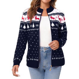 Синій жіночий святковий светр-кардиган Sykooria з капюшоном та блискавкою, теплий, на блискавці, для святкування Різдва, розмір S-XXL