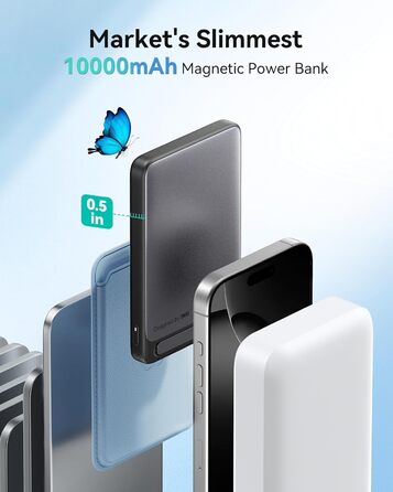 Power Bank INIU MagSafe 10000mAh: Зовнішній акумулятор з бездротовою зарядкою Qi2 45W для iPhone 12-17 (Ліловий) + USB-C кабель