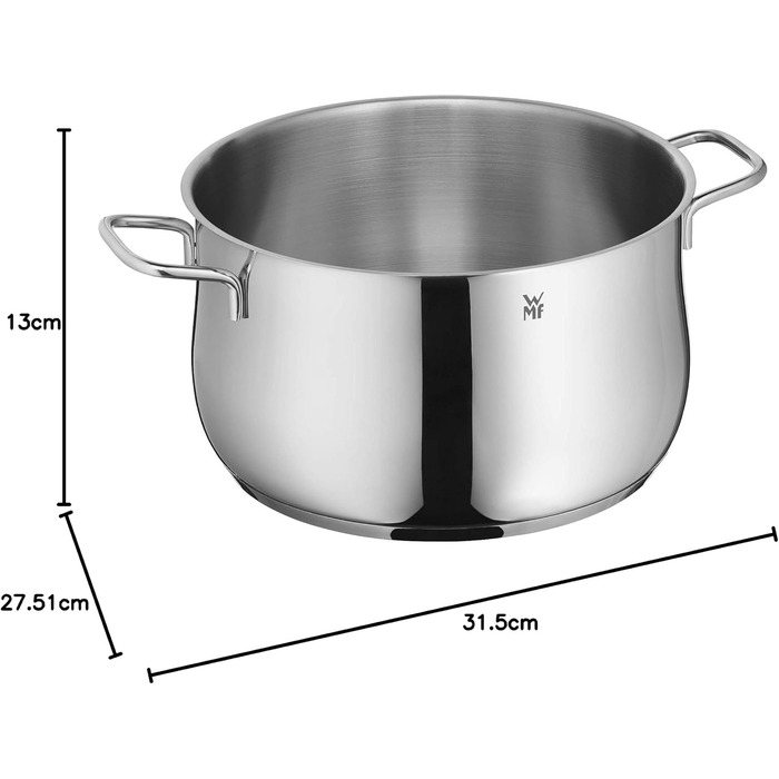 Каструля WMF Diadem Plus 24 см з кришкою, 4,5 л, нержавіюча сталь, для індукції, без покриття, макарони