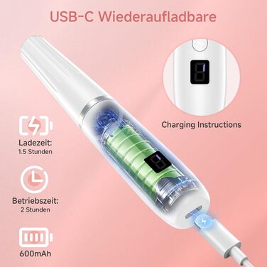 Електрична фрезер для нігтів 12 в 1 - Набір для манікюру з 5 швидкостями, 20000 об/хв, для гелю, акрилу та натуральних нігтів (білий)