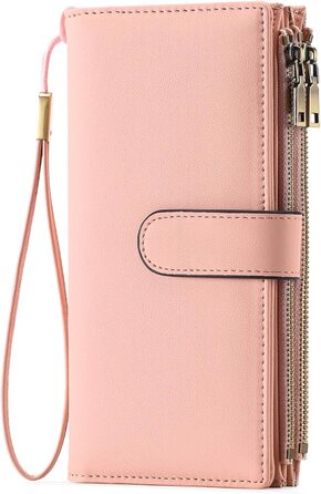 GOIACII Wallet for Women, Leather Wallet for Women, RFID Blocking Large and Long Wallet for Women with Multiple Card Slots, Removable Wrist Strap