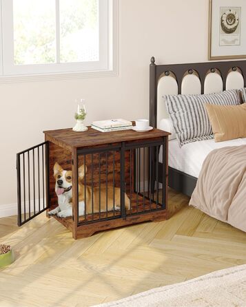 Hzuaneri Modern Wooden Dog Crate Furniture - Indoor Dog Box with Sliding Doors for Small/Medium Dogs - 81cm Height, 55x81x67.5cm, Vintage Brown DFC83601B