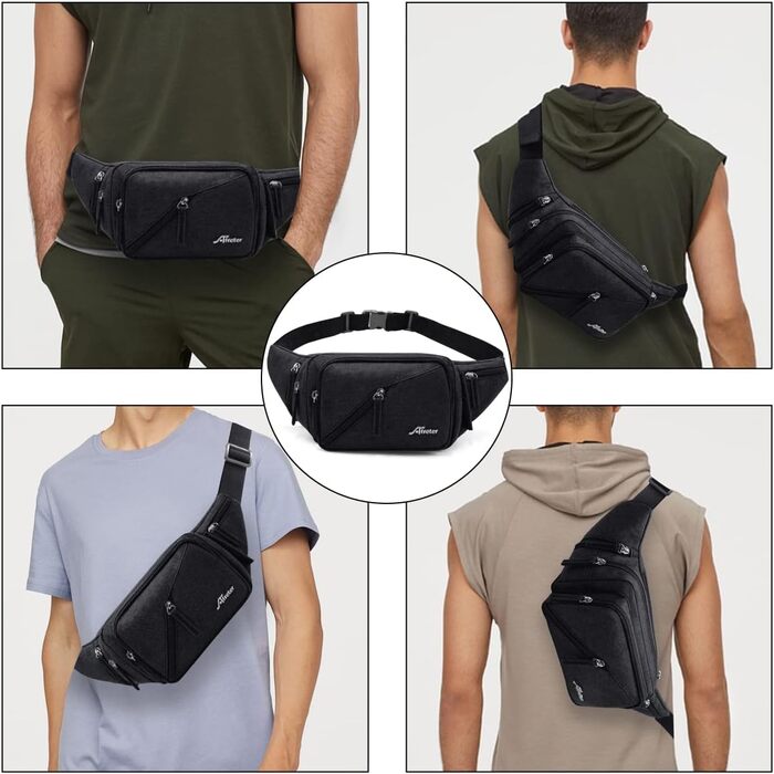 Чоловіча та жіноча поясна сумка на пояс, водонепроникна, з тримачем для пляшки, для туризму, прогулянок з собакою, активного відпочинку (Чорний)
