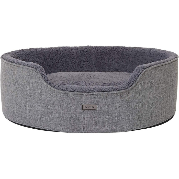 Lionto Dog Bed with Reversible Cushion and Washable Cover, Stable Dog Basket with Anti-Slip Studs, 92x72 cm, Cozy Pet Bed for Dogs and Cats with Plush, Grey