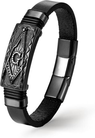 Чоловічий шкіряний браслет UNIQAL 'Premium Style' з нержавіючої сталі, чорний, 19 см | Безкоштовна подарункова коробка