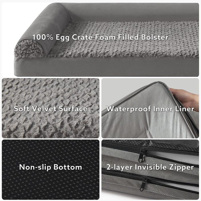 FURTIME Orthopedic Dog Bed for Large Dogs - Ergonomic Dog Cushion - 89x64 cm Dog Sofa, Washable Dog Cushion (Dark Grey, L - L 89 x W 64 x H 17 cm)