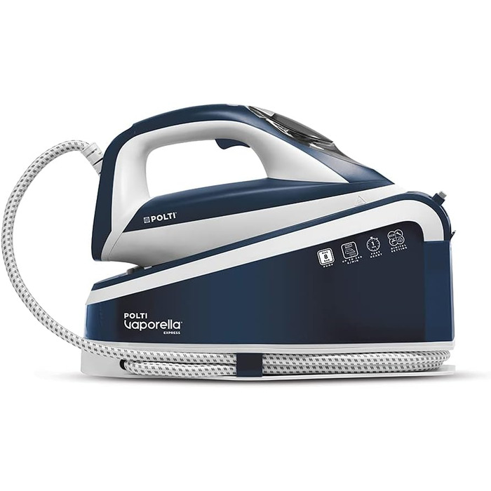 Polti Vaporella Express VE30.10, high-performance steam ironing station with up to 8 bar pump, ECO function, with One Temperature Technology and digital settings, blue/white Bianco E Blu