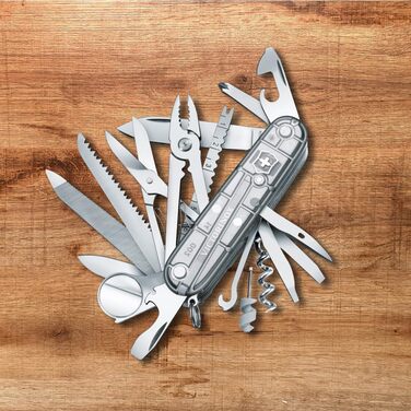 Мультитул Victorinox Swiss Champ: 33 функції, ніж, відкривачка, викрутка, прозорий сріблястий