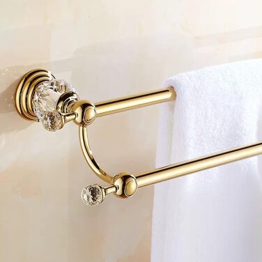 Golden Bathroom Toothbrush Holder, Gold Crystals, Bathroom Hardware (Double Towel Bar, Bright Gold)