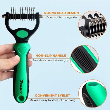 Професійна щітка Candure для собак та котів з довгим волоссям, гребінець для грумінгу, 17+9 зубців, видаляє ковтуни та шерсть (блакитний, зелений)