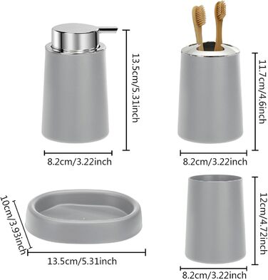 Набір аксесуарів для ванної кімнати FEILANDUO (4 шт.), сірий: мильниця, дозатор мила, тримач для зубних щіток