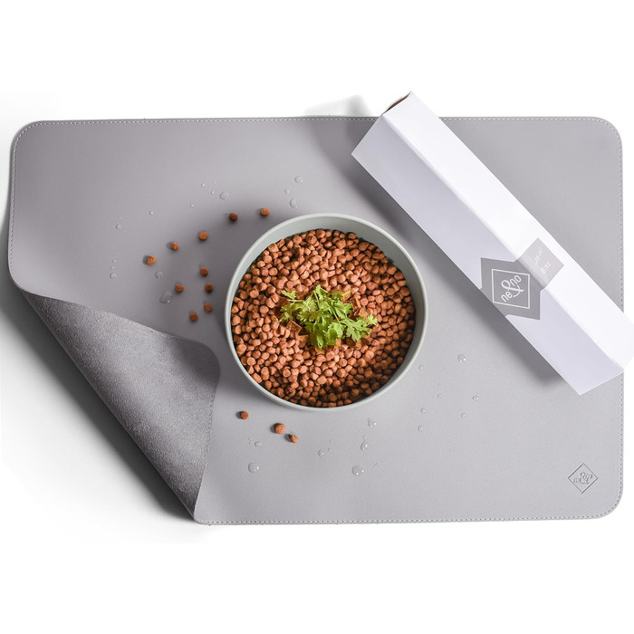 Підкладка під миску для котів та маленьких собак ne&no® - неслизька, водовідштовхувальна, з веганської шкіри (60 x 40 см, cool grey)