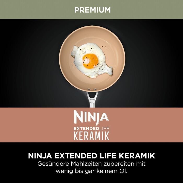 Ninja Extended Life Ceramic Cookware Set - 5 Piece (20 & 24 inch Saute Pans + 16, 18 & 20 inch Pots with Lids), Non-Stick (PFOA, PFOS Free), Oven Safe, Grey & Terracotta