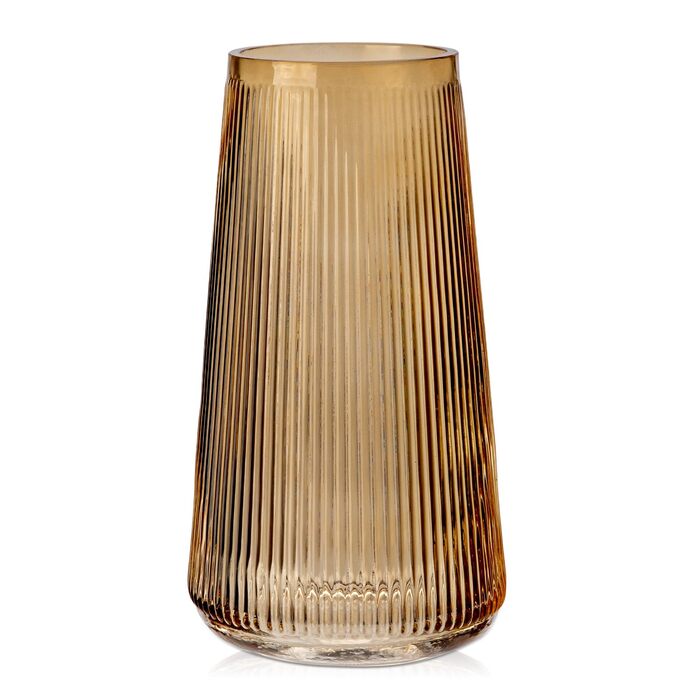 Скляна ваза Dekovase Glas з жолобками - сучасний дизайн для дому, офісу та декору весіль (20 см, Amber)