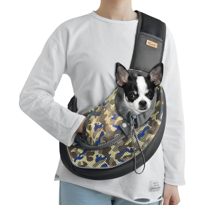 Сумка-кенгуру для собак та котів Cuby Hautier, камуфляж, S, з регулюванням, блискавкою та гачком безпеки