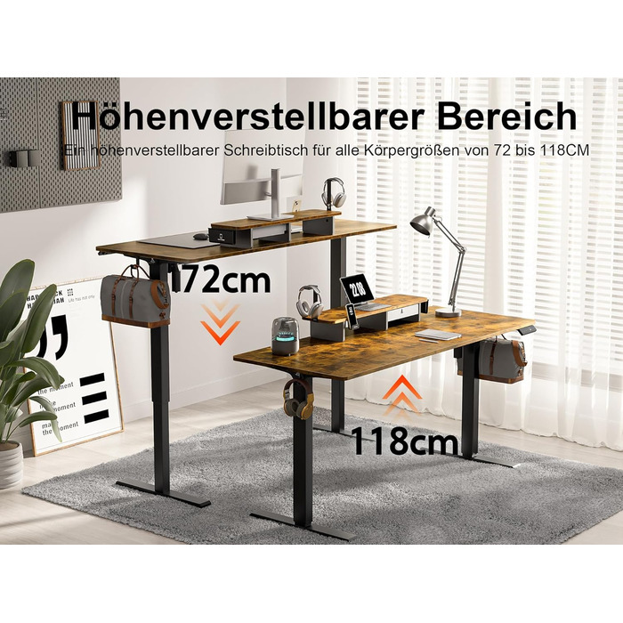 Electric Standing Desk with Drawers - Adjustable Height Desk for Home Office & Business | 120x60cm Rustic Brown