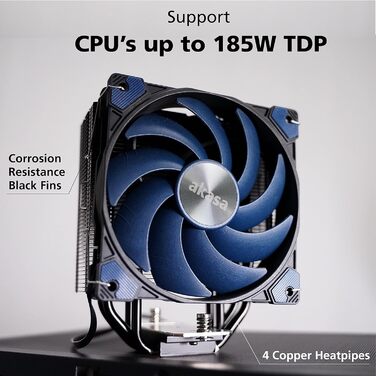 Кулер для процесора Akasa Alucia H4 Plus (LGA1700 Edition) з 120мм вентилятором, 4 теплові трубки, 185W TDP, для Intel LGA 2066, 2011, 1151, 1155, 1150, 1200, AMD AM4 AM5 Ryzen