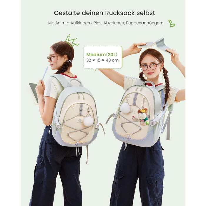 LOVEVOOK Рюкзак для підлітка, шкільний рюкзак 5 клас, рюкзак для дітей з нагрудною стрічкою, легка жіноча шкільна сумка, дитячий рюкзак LOVEVOOK від 8 років для школи, університету, дозвілля, 15.6 дюймів (зелено-біло-блакитний)