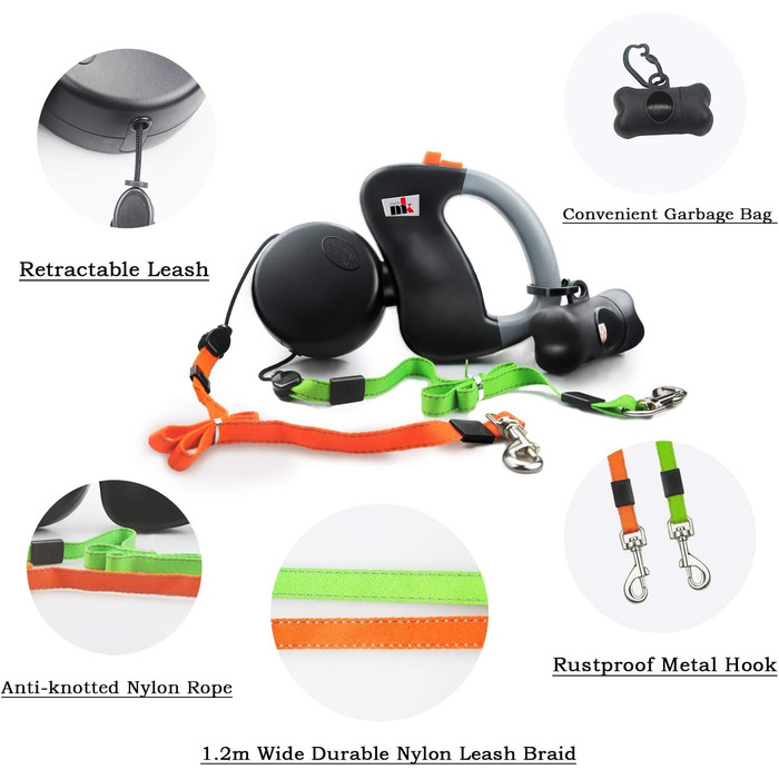 Автоматична собача леїнка Makife Dual Doggie - 3м, для маленьких та середніх собак, з пакетиками для вигулу (15 шт)