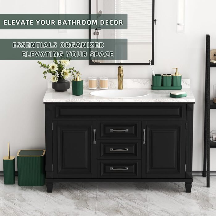 Набір аксесуарів для ванної кімнати – 10-ти частинний зелений набір, WC-щітка, смітник, темно-зелений та золотий колір