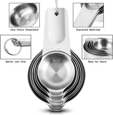 Measuring Cup and Spoon Set, Stainless Steel Measuring Cups and Spoons, 20 Piece, including 7 Measuring Cups and 9 Measuring Spoons, 1 Leveler, 2 Rings, 1 Conversion Chart, Kitchen Gadgets for Cooking and Baking