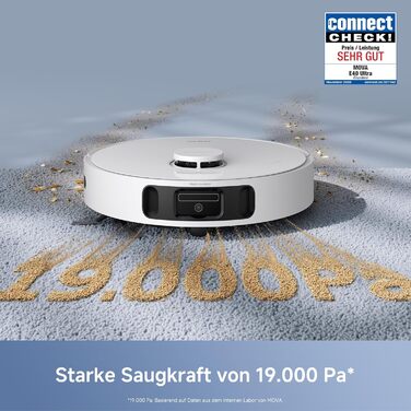 Робот-пилосос Mova E40 Ultra з функцією миття, автоматичним очищенням та потужністю 19000 Па, MaxiReach-моп, бічні щітки, вбудований резервуар 80 мл, станція самоочищення на 75 днів