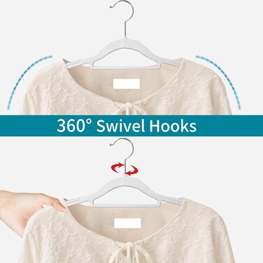 100 штук вішалок для одягу, неслизький пластик, обертовий гачок 360°, товщина 0,5 см, довжина 42 см, для пальто, суконь, сорочок, APY03G (білий + срібло)