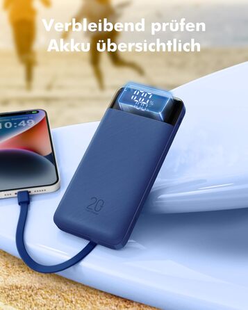 Power Bank Charmast 20000mAh з LED-дисплеєм та 4 кабелями, 22.5W, USB C PD3.0 QC4.0, 6 виходів, сумісний з iPhone та Samsung