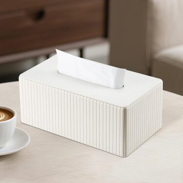 Коробка для серветок KingFOM з PU шкіри, біла, прямокутна – для вітальні, ванної кімнати та офісу