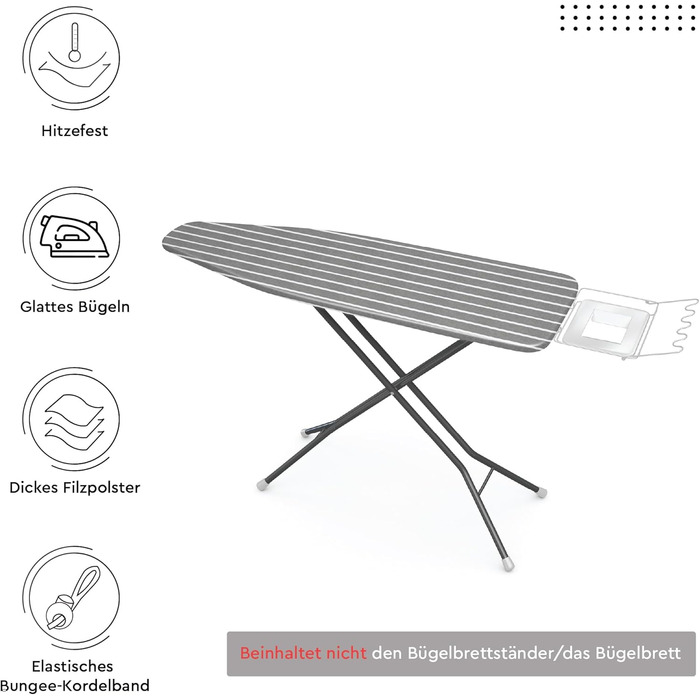 Чохол для прасувальної дошки Encasa XO Roma, 125x39 см, сірий, з термозахистом та товстим шаром ватину