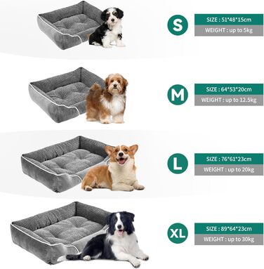 YITAHOME Dog Bed for Medium to Small Dogs, Dog Cushion, Dog Beds, 64x53cm, Non-Slip Bottom Dog Sofa, Grey