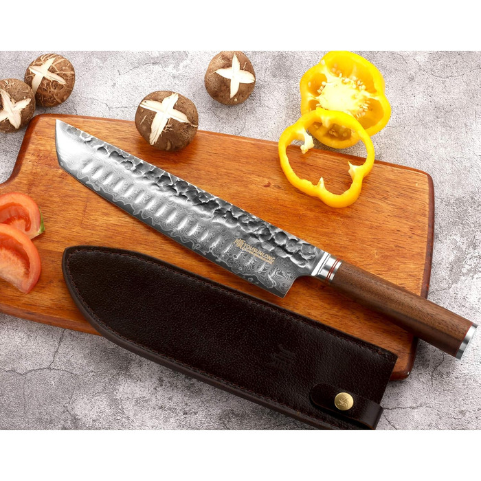 Японський кухонний ніж YOUSUNLONG Gyuto 255мм з дамаської сталі - професійний кухонний ніж з дерев'яною ручкою та піхвою